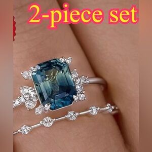 Elegant Blue and Silver plated Ring Set